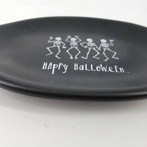 Rae Dunn Magenta Happy Halloween Dancing Skeletons Oval Plate Dish Black Small - Picture 5 of 9